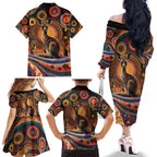 Australian Aboriginal Art Kangaroo Family Matching Off The Shoulder Long Sleeve Dress and Hawaiian Shirt Our Children Our Future Aboriginal Dot Painting