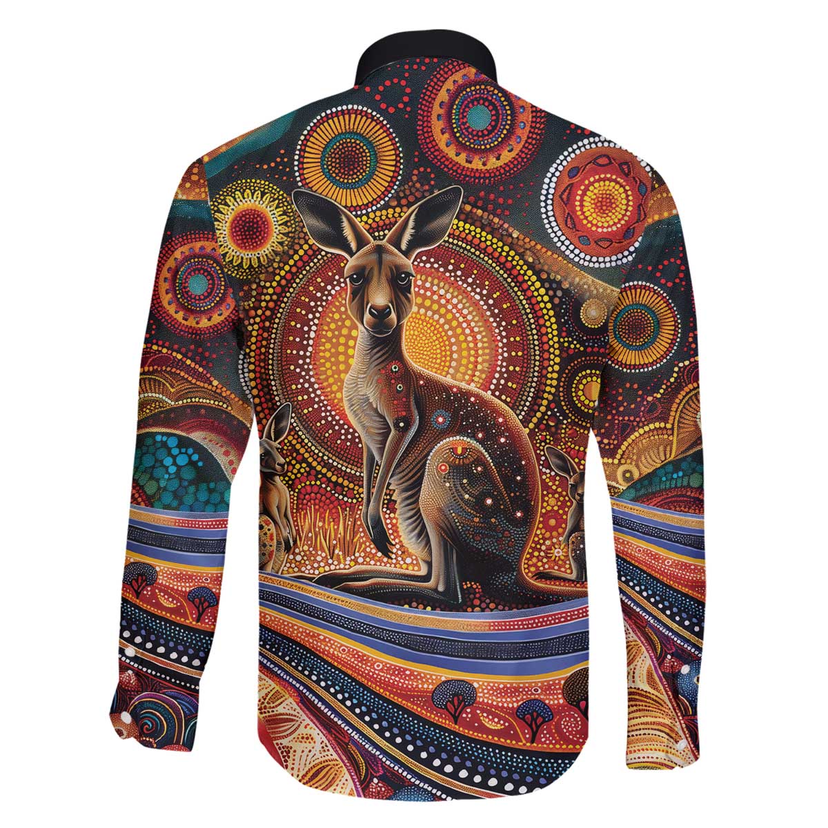 Australian Aboriginal Art Kangaroo Family Matching Off The Shoulder Long Sleeve Dress and Hawaiian Shirt Our Children Our Future Aboriginal Dot Painting