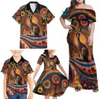 Australian Aboriginal Art Kangaroo Family Matching Off Shoulder Maxi Dress and Hawaiian Shirt Our Children Our Future Aboriginal Dot Painting