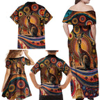 Australian Aboriginal Art Kangaroo Family Matching Off Shoulder Maxi Dress and Hawaiian Shirt Our Children Our Future Aboriginal Dot Painting