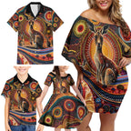 Australian Aboriginal Art Kangaroo Family Matching Off Shoulder Short Dress and Hawaiian Shirt Our Children Our Future Aboriginal Dot Painting