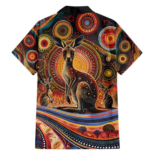 Australian Aboriginal Art Kangaroo Family Matching Off Shoulder Short Dress and Hawaiian Shirt Our Children Our Future Aboriginal Dot Painting