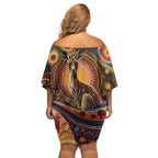 Australian Aboriginal Art Kangaroo Family Matching Off Shoulder Short Dress and Hawaiian Shirt Our Children Our Future Aboriginal Dot Painting