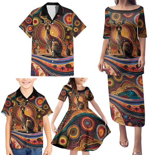 Australian Aboriginal Art Kangaroo Family Matching Puletasi and Hawaiian Shirt Our Children Our Future Aboriginal Dot Painting