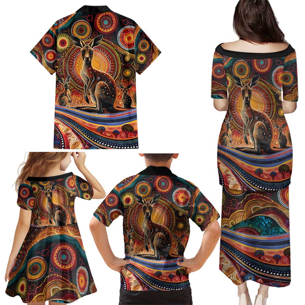 Australian Aboriginal Art Kangaroo Family Matching Puletasi and Hawaiian Shirt Our Children Our Future Aboriginal Dot Painting