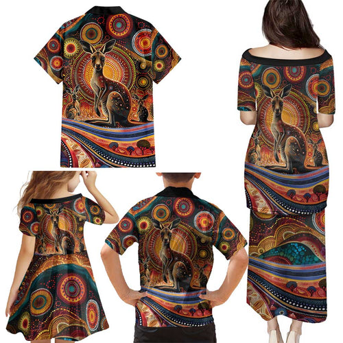 Australian Aboriginal Art Kangaroo Family Matching Puletasi and Hawaiian Shirt Our Children Our Future Aboriginal Dot Painting
