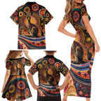 Australian Aboriginal Art Kangaroo Family Matching Short Sleeve Bodycon Dress and Hawaiian Shirt Our Children Our Future Aboriginal Dot Painting