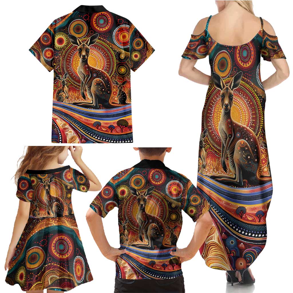 Australian Aboriginal Art Kangaroo Family Matching Summer Maxi Dress and Hawaiian Shirt Our Children Our Future Aboriginal Dot Painting