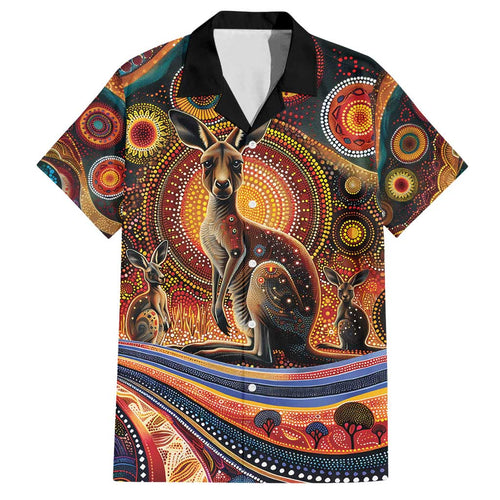 Australian Aboriginal Art Kangaroo Family Matching Summer Maxi Dress and Hawaiian Shirt Our Children Our Future Aboriginal Dot Painting