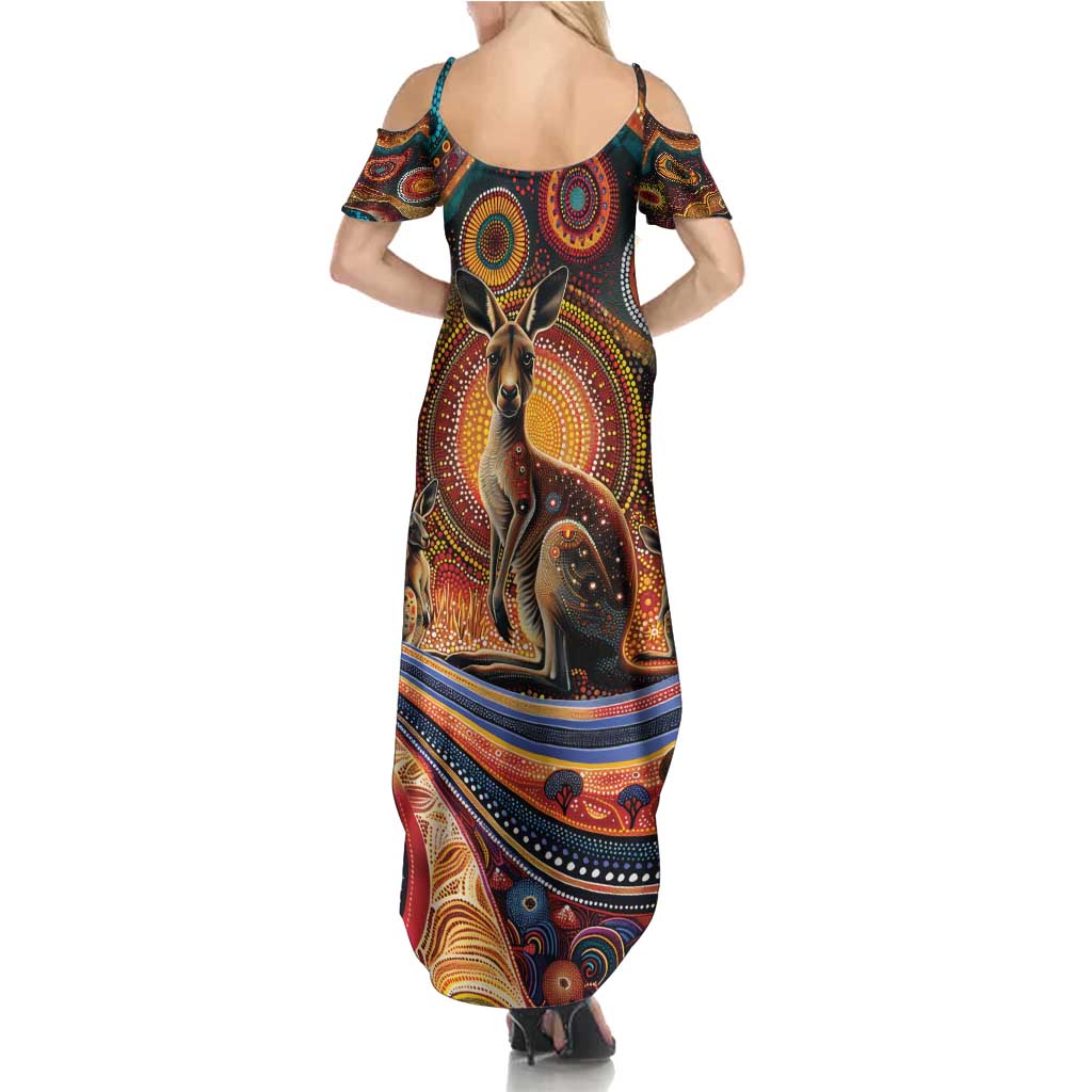 Australian Aboriginal Art Kangaroo Family Matching Summer Maxi Dress and Hawaiian Shirt Our Children Our Future Aboriginal Dot Painting