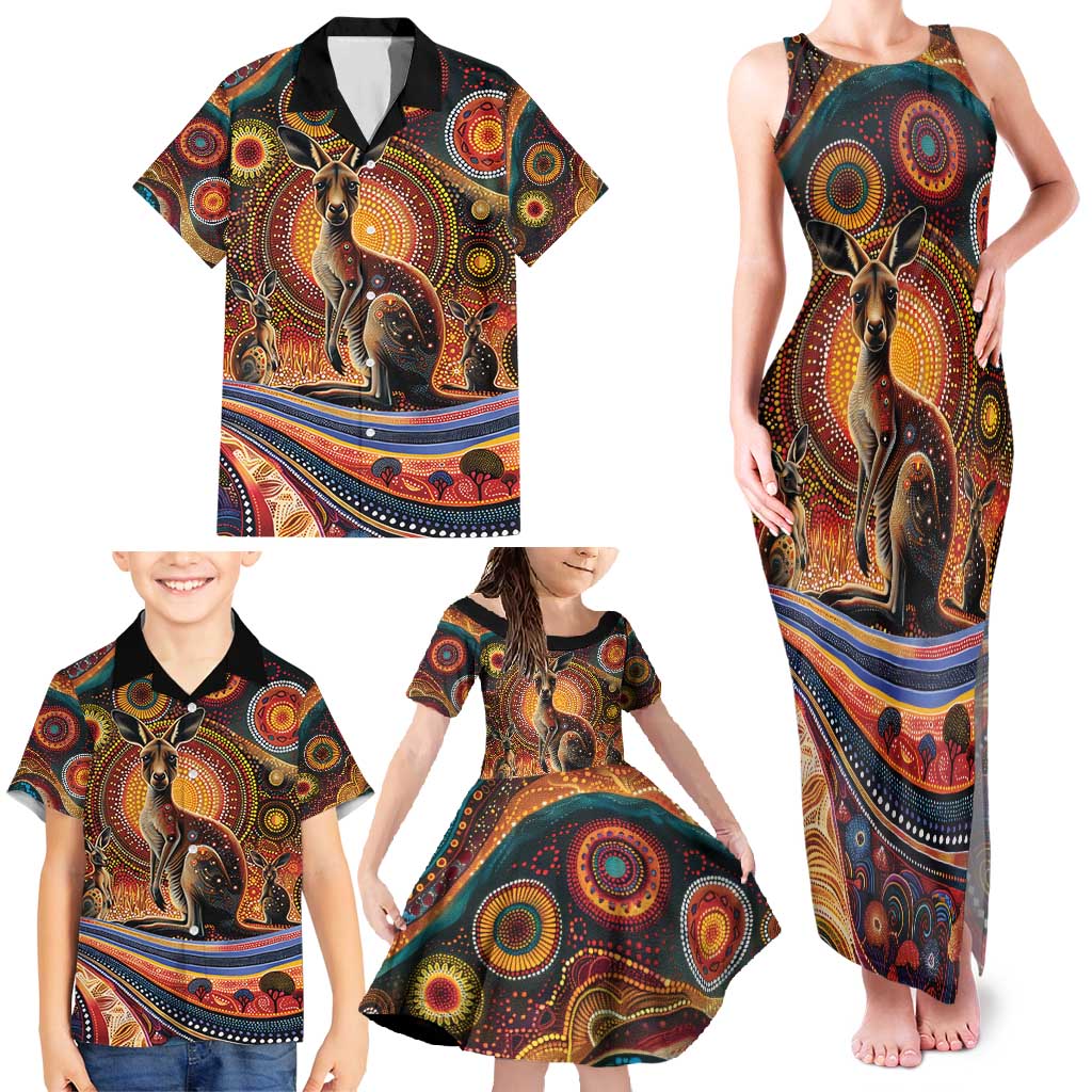 Australian Aboriginal Art Kangaroo Family Matching Tank Maxi Dress and Hawaiian Shirt Our Children Our Future Aboriginal Dot Painting