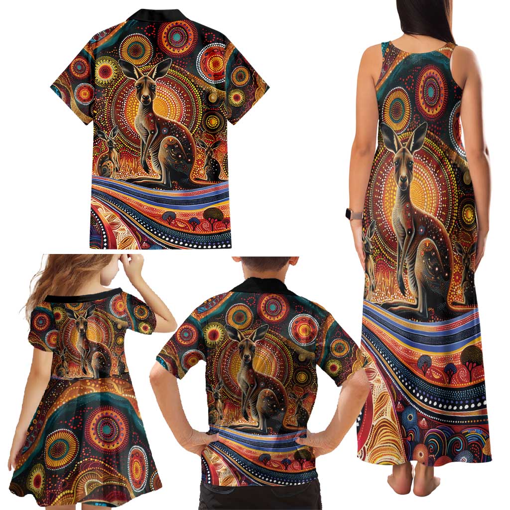 Australian Aboriginal Art Kangaroo Family Matching Tank Maxi Dress and Hawaiian Shirt Our Children Our Future Aboriginal Dot Painting