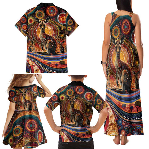 Australian Aboriginal Art Kangaroo Family Matching Tank Maxi Dress and Hawaiian Shirt Our Children Our Future Aboriginal Dot Painting