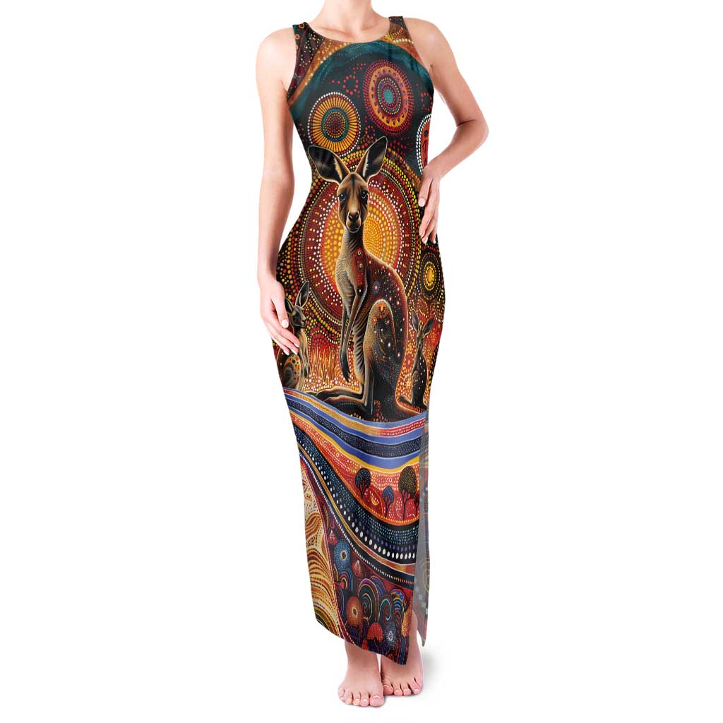 Australian Aboriginal Art Kangaroo Family Matching Tank Maxi Dress and Hawaiian Shirt Our Children Our Future Aboriginal Dot Painting
