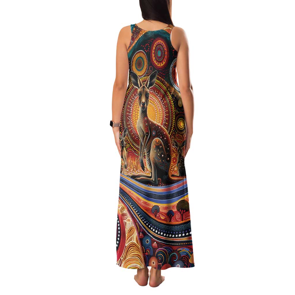 Australian Aboriginal Art Kangaroo Family Matching Tank Maxi Dress and Hawaiian Shirt Our Children Our Future Aboriginal Dot Painting