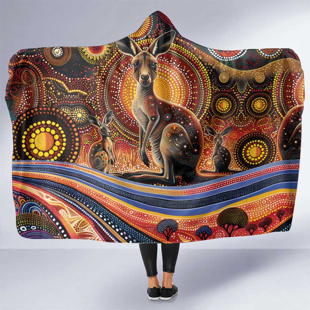 Australian Aboriginal Art Kangaroo Hooded Blanket Our Children Our Future Aboriginal Dot Painting