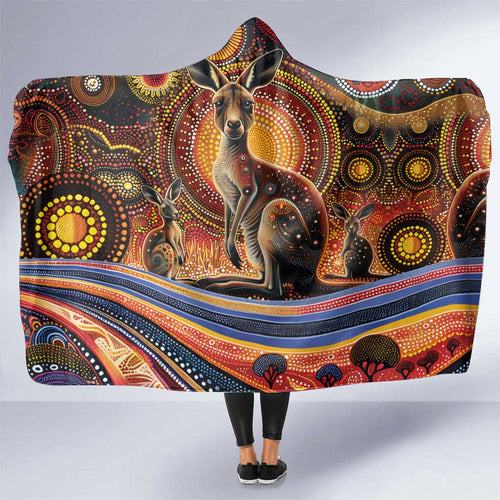 Australian Aboriginal Art Kangaroo Hooded Blanket Our Children Our Future Aboriginal Dot Painting