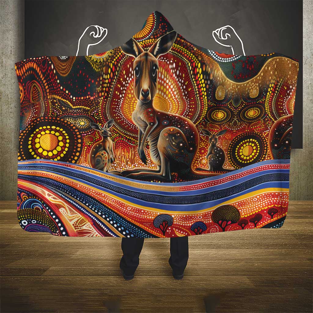 Australian Aboriginal Art Kangaroo Hooded Blanket Our Children Our Future Aboriginal Dot Painting