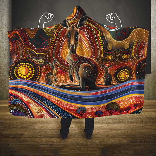Australian Aboriginal Art Kangaroo Hooded Blanket Our Children Our Future Aboriginal Dot Painting