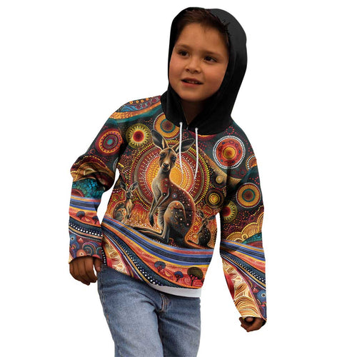 Australian Aboriginal Art Kangaroo Kid Hoodie Our Children Our Future Aboriginal Dot Painting
