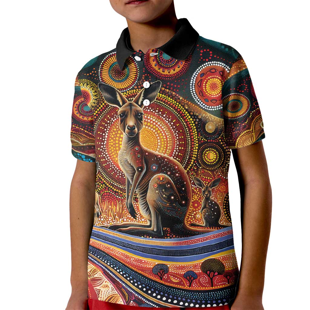 Australian Aboriginal Art Kangaroo Kid Polo Shirt Our Children Our Future Aboriginal Dot Painting