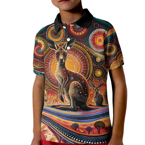 Australian Aboriginal Art Kangaroo Kid Polo Shirt Our Children Our Future Aboriginal Dot Painting
