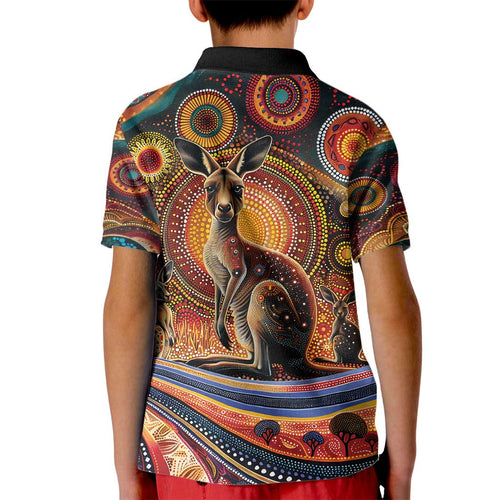 Australian Aboriginal Art Kangaroo Kid Polo Shirt Our Children Our Future Aboriginal Dot Painting