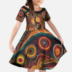 Australian Aboriginal Art Kangaroo Kid Short Sleeve Dress Our Children Our Future Aboriginal Dot Painting