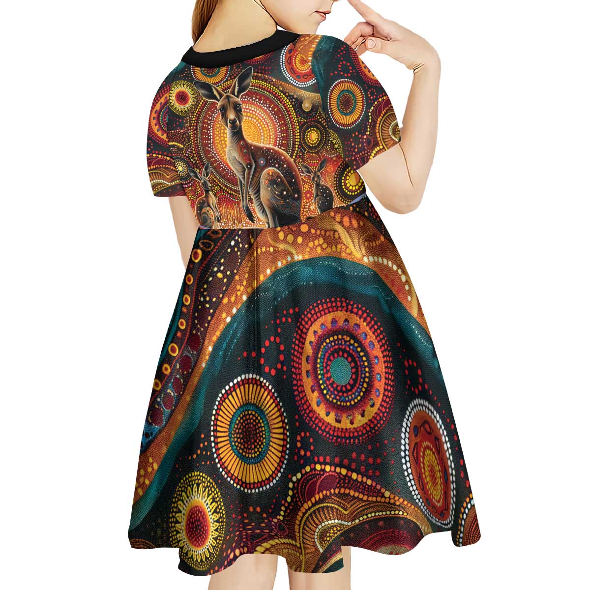 Australian Aboriginal Art Kangaroo Kid Short Sleeve Dress Our Children Our Future Aboriginal Dot Painting