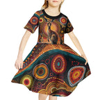 Australian Aboriginal Art Kangaroo Kid Short Sleeve Dress Our Children Our Future Aboriginal Dot Painting