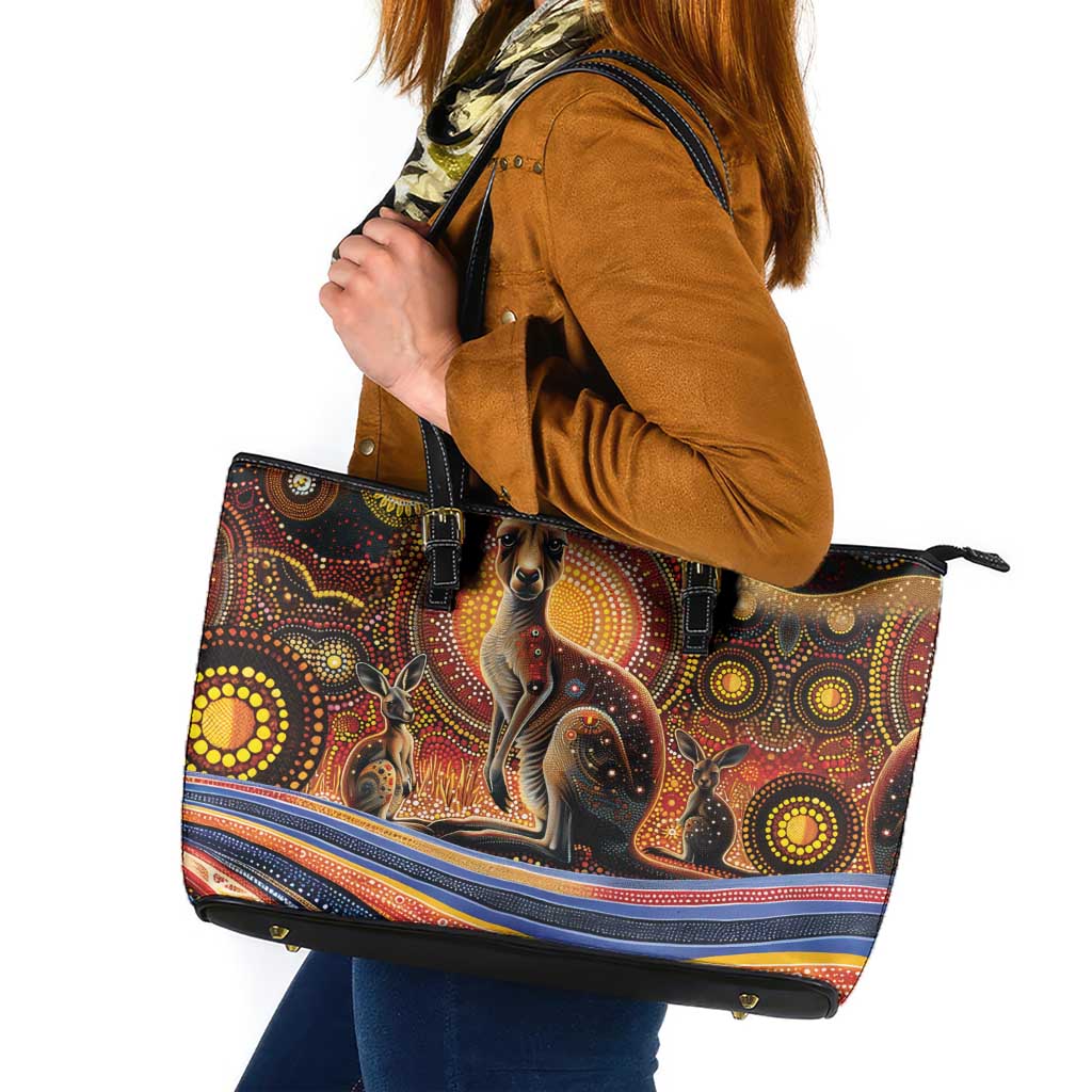 Australian Aboriginal Art Kangaroo Leather Tote Bag Our Children Our Future Aboriginal Dot Painting