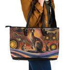 Australian Aboriginal Art Kangaroo Leather Tote Bag Our Children Our Future Aboriginal Dot Painting