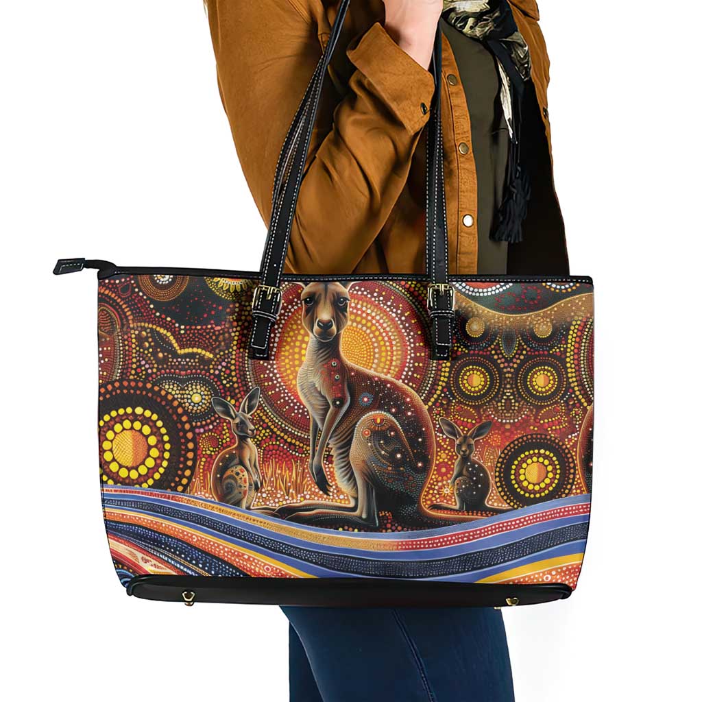 Australian Aboriginal Art Kangaroo Leather Tote Bag Our Children Our Future Aboriginal Dot Painting