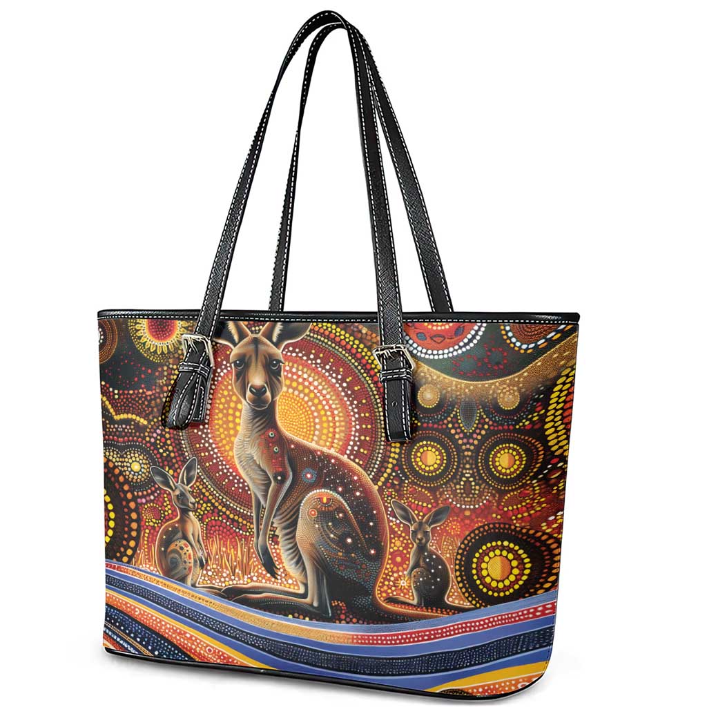 Australian Aboriginal Art Kangaroo Leather Tote Bag Our Children Our Future Aboriginal Dot Painting