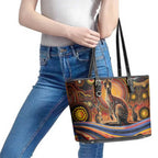 Australian Aboriginal Art Kangaroo Leather Tote Bag Our Children Our Future Aboriginal Dot Painting