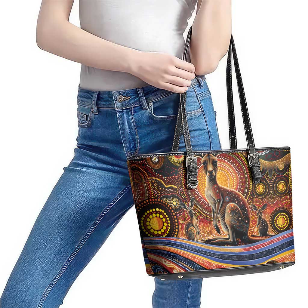 Australian Aboriginal Art Kangaroo Leather Tote Bag Our Children Our Future Aboriginal Dot Painting