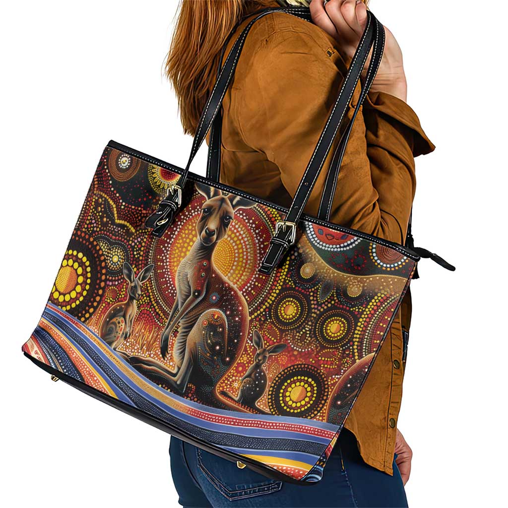 Australian Aboriginal Art Kangaroo Leather Tote Bag Our Children Our Future Aboriginal Dot Painting