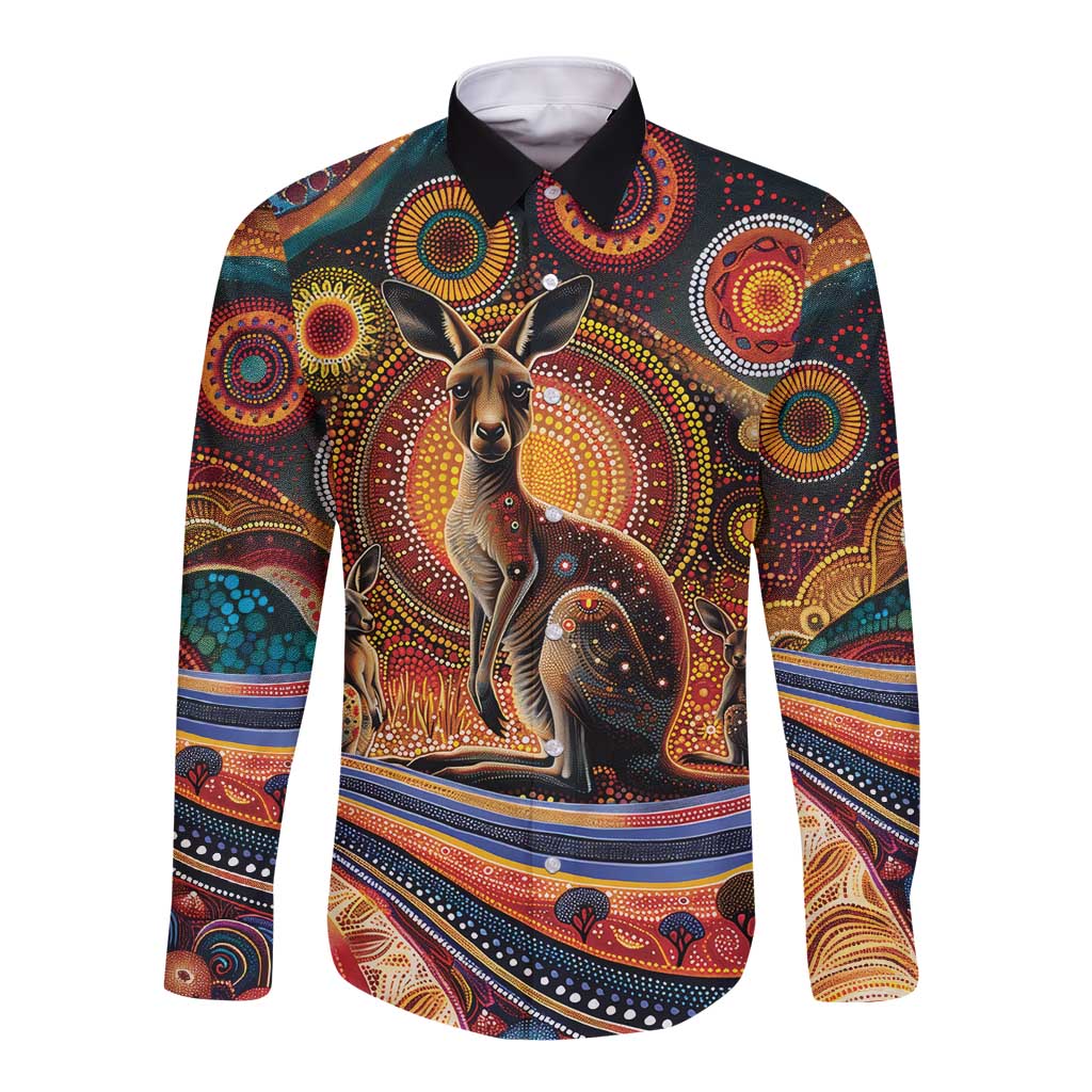 Australian Aboriginal Art Kangaroo Long Sleeve Button Shirt Our Children Our Future Aboriginal Dot Painting