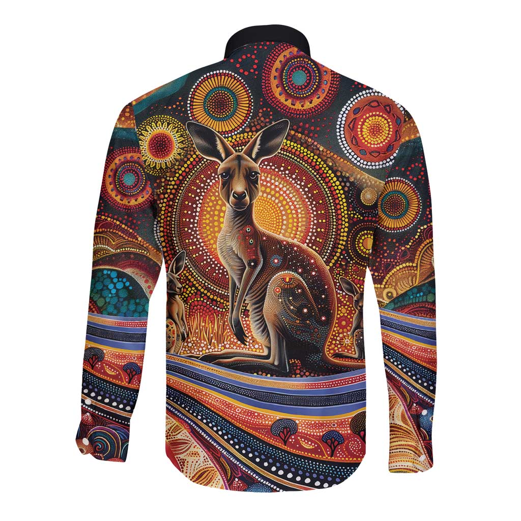 Australian Aboriginal Art Kangaroo Long Sleeve Button Shirt Our Children Our Future Aboriginal Dot Painting