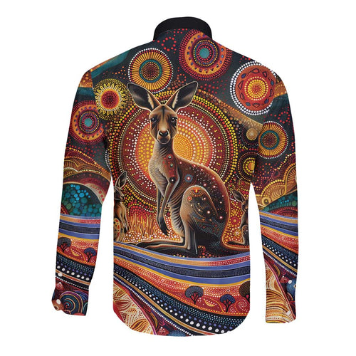 Australian Aboriginal Art Kangaroo Long Sleeve Button Shirt Our Children Our Future Aboriginal Dot Painting