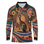 Australian Aboriginal Art Kangaroo Long Sleeve Polo Shirt Our Children Our Future Aboriginal Dot Painting