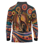 Australian Aboriginal Art Kangaroo Long Sleeve Polo Shirt Our Children Our Future Aboriginal Dot Painting