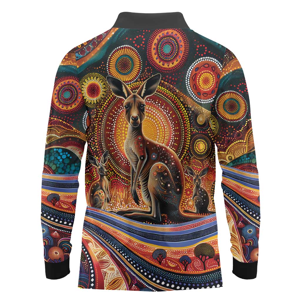 Australian Aboriginal Art Kangaroo Long Sleeve Polo Shirt Our Children Our Future Aboriginal Dot Painting