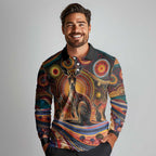 Australian Aboriginal Art Kangaroo Long Sleeve Polo Shirt Our Children Our Future Aboriginal Dot Painting