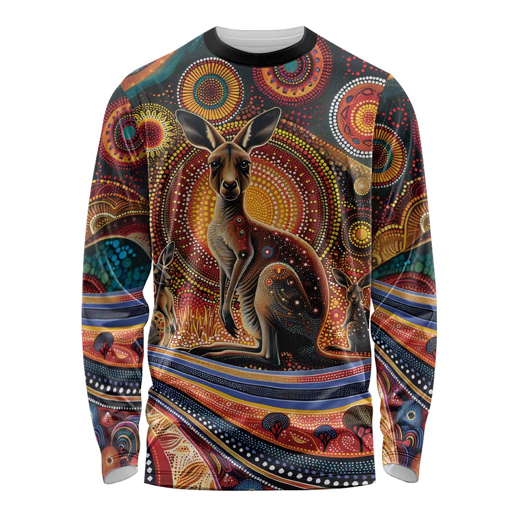 Australian Aboriginal Art Kangaroo Long Sleeve Shirt Our Children Our Future Aboriginal Dot Painting