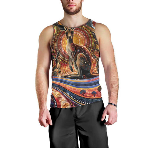 Australian Aboriginal Art Kangaroo Men Tank Top Our Children Our Future Aboriginal Dot Painting