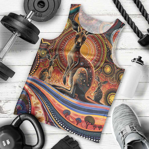 Australian Aboriginal Art Kangaroo Men Tank Top Our Children Our Future Aboriginal Dot Painting