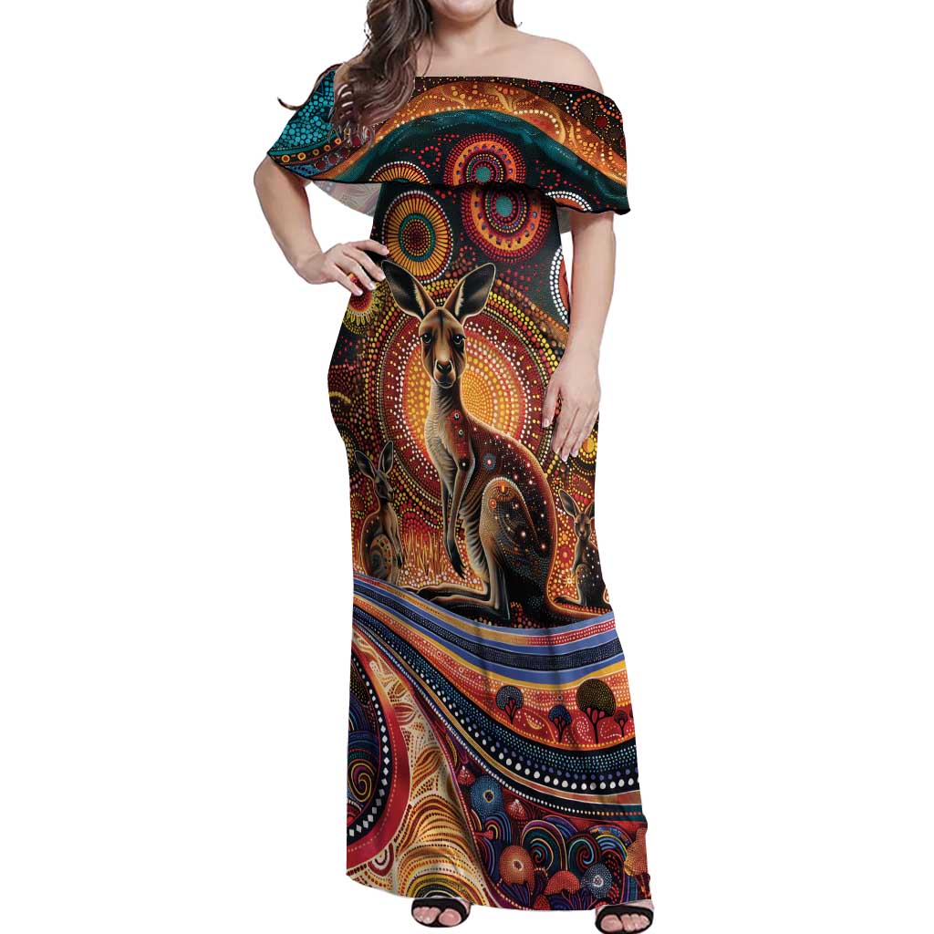 Australian Aboriginal Art Kangaroo Off Shoulder Maxi Dress Our Children Our Future Aboriginal Dot Painting