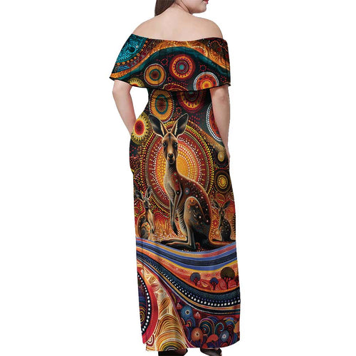 Australian Aboriginal Art Kangaroo Off Shoulder Maxi Dress Our Children Our Future Aboriginal Dot Painting