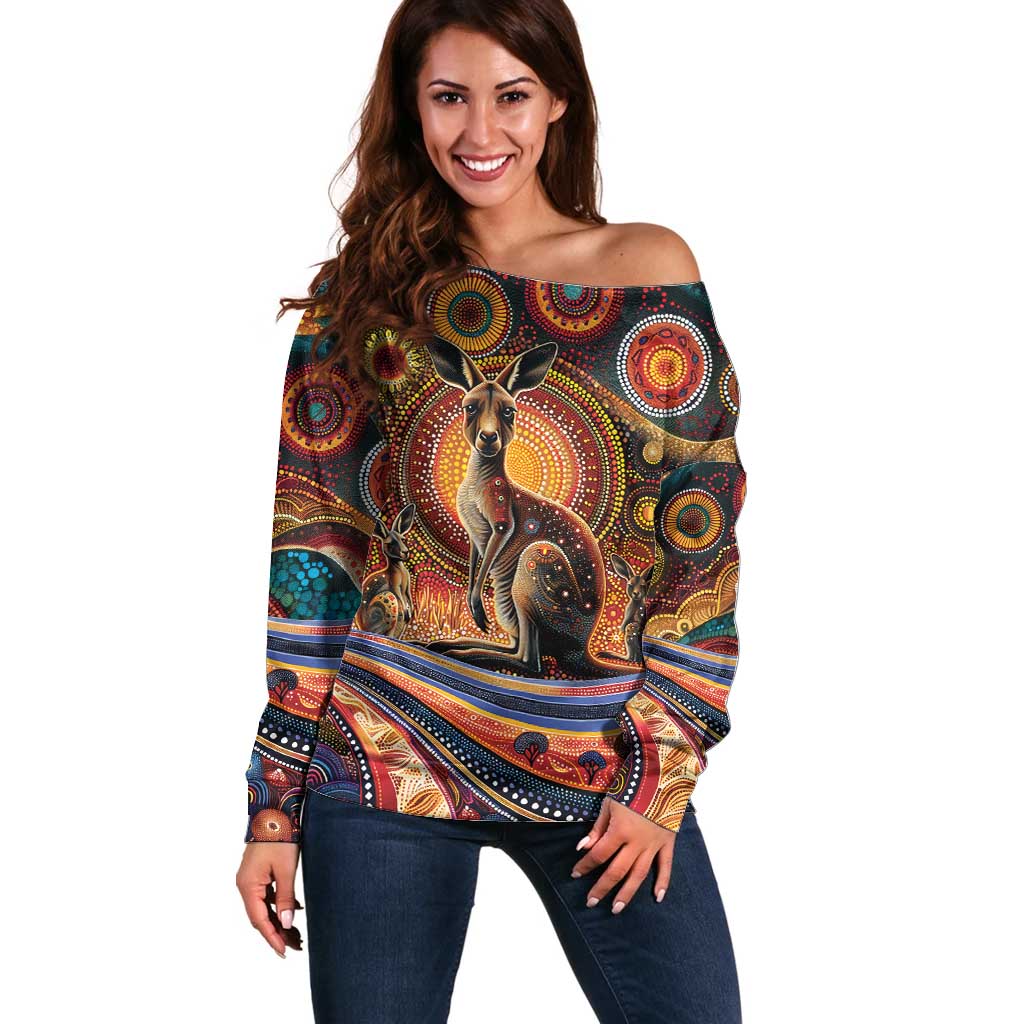 Australian Aboriginal Art Kangaroo Off Shoulder Sweater Our Children Our Future Aboriginal Dot Painting